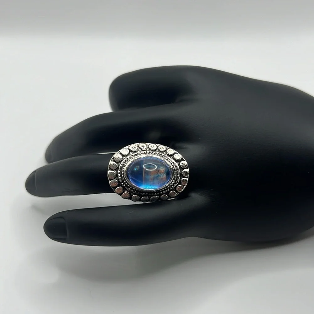 NEW Vintage Shiny Aura Moonstone Oval Adjustable Ring
